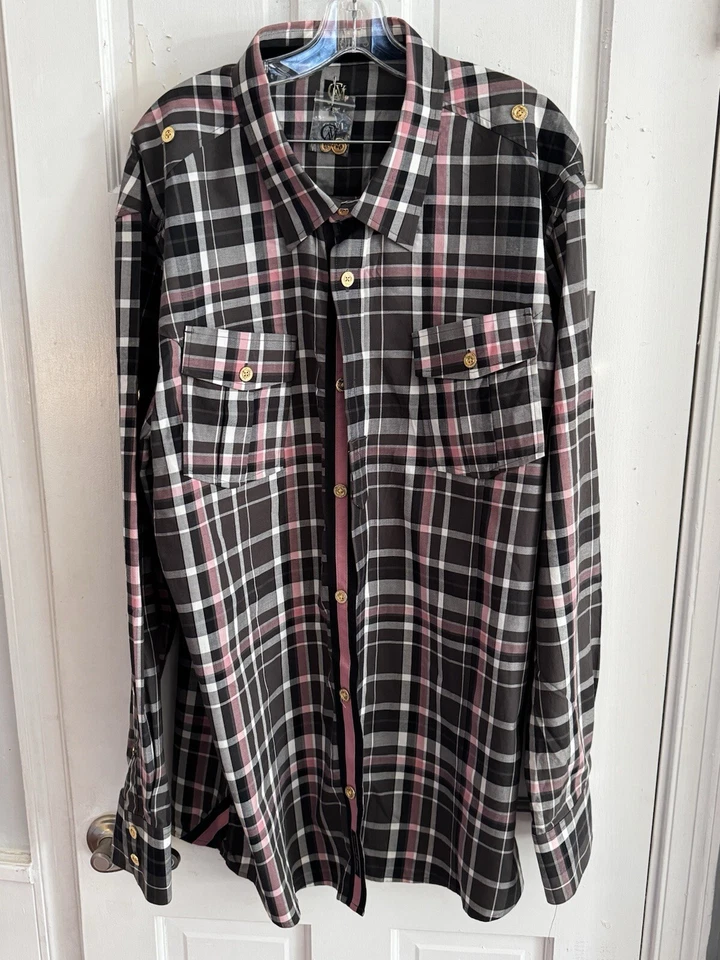 CAVI Designer Shirt Men’s Sz 5X Long Sleeve Blk/White/Pink Stripe Button-Up - Image 2 of 4