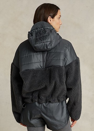 $399 RLX Ralph Lauren Women's SZ M Gray High-Pile Ripstop Hybrid Pullover Jacket - Picture 3 of 5