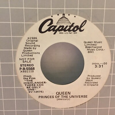 QUEEN      45   SINGLE ,   PRINCES OF THE UNIVERSE   (  PROMO )