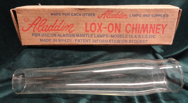RARE Antique ALADDIN LOX-ON Chimney MADE IN BRAZIL -- New in Original Box
