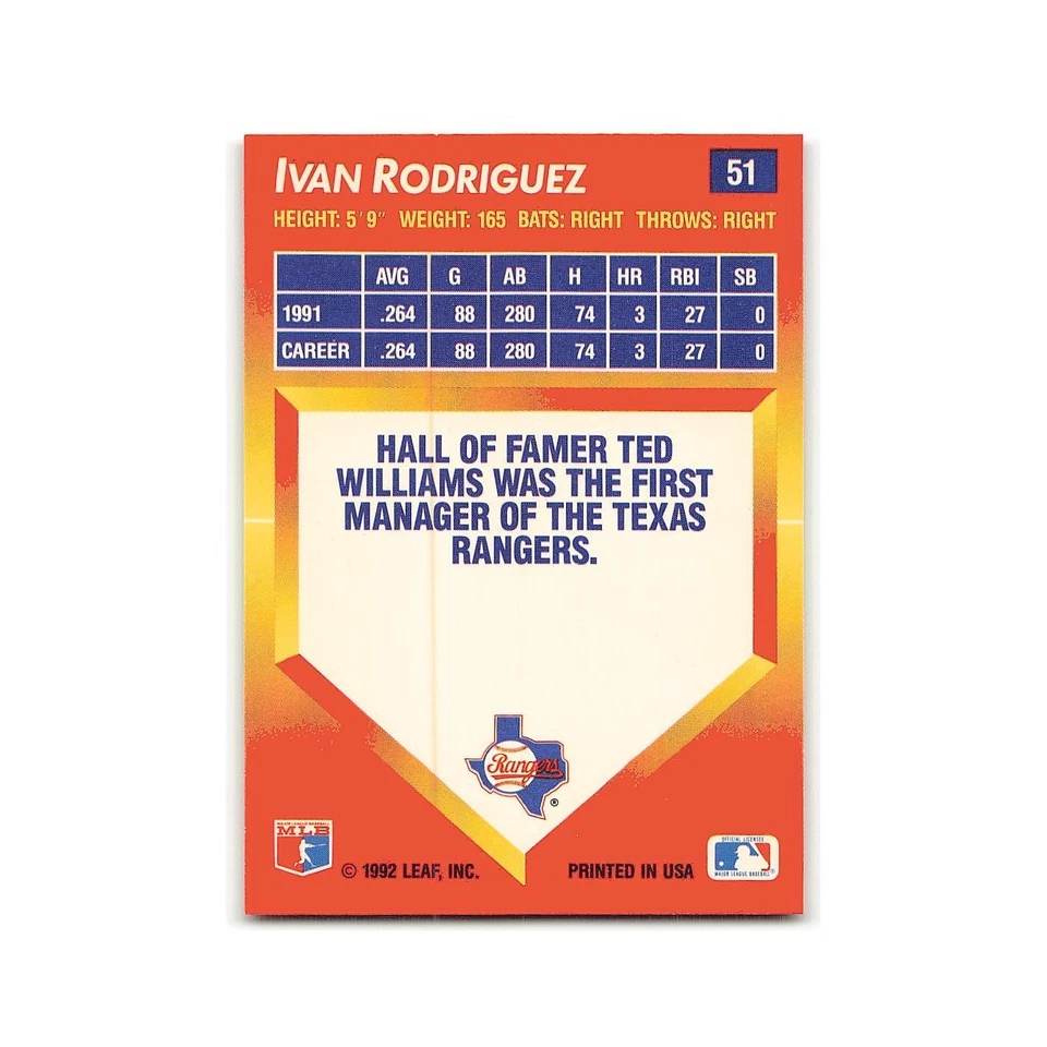Ivan Rodriguez 1992 Triple Play #51 Texas Rangers Baseball Card NM - Image 2 of 3