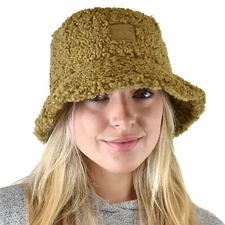 C.C Women's Winter Faux Fur Teddy Style Fisherman Bucket Hat
