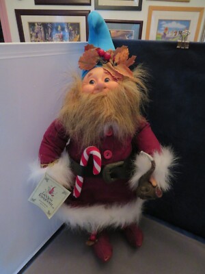 HIDDEN KINGDOM DOLLS Brinns ''Father Holly Christmas'' Elf Gnome Doll w/ PIPE 1990