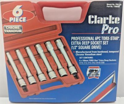 1x Clarke Professional 6-teilig Torx-Star extra tiefer Steckschlüsselsatz (1/2'' Vierkant)