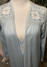 Vintage Blair Womens Peignoir Set Blue Nightgown Robe Sleepwear Medium 2pc Q 