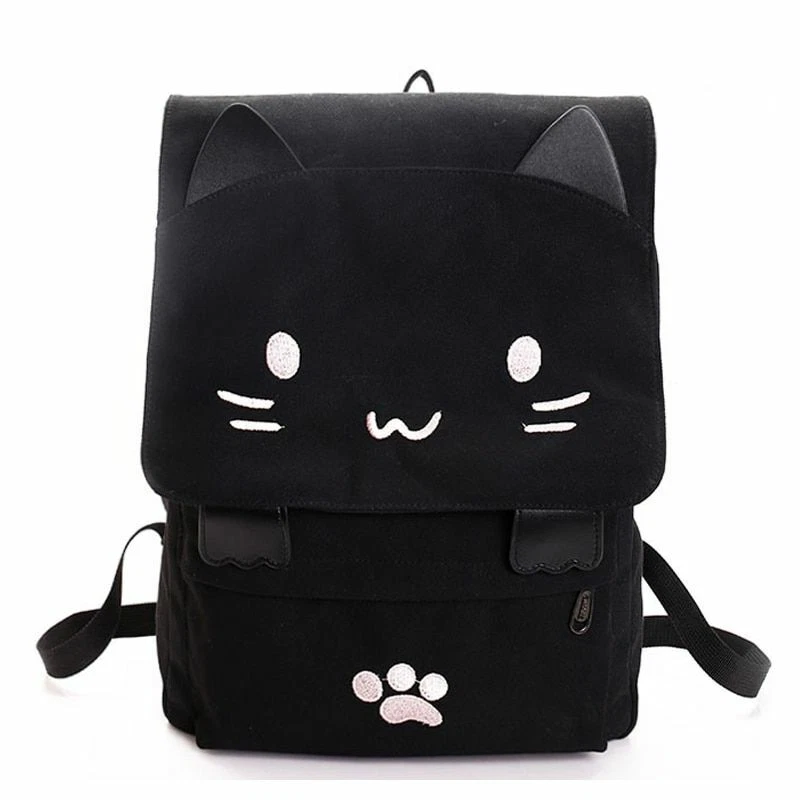 Kawaii Cat Backpack Black