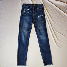 American Eagle Next Level Stretch JEGGING Jeans Womens 0 Short Blue Distressed