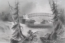 CANADA Wood Truss Bridge near Ottawa - 1840s Engraving Print by BARTLETT