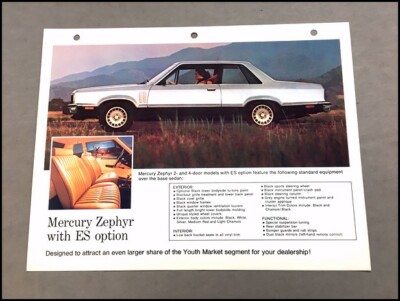 1978 Mercury Zephyr with ES option 1-page Car Brochure Leaflet Sales Card
