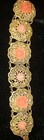 Vintage filigree gold tone link Bracelet with celluloid carved flowers — photo 4