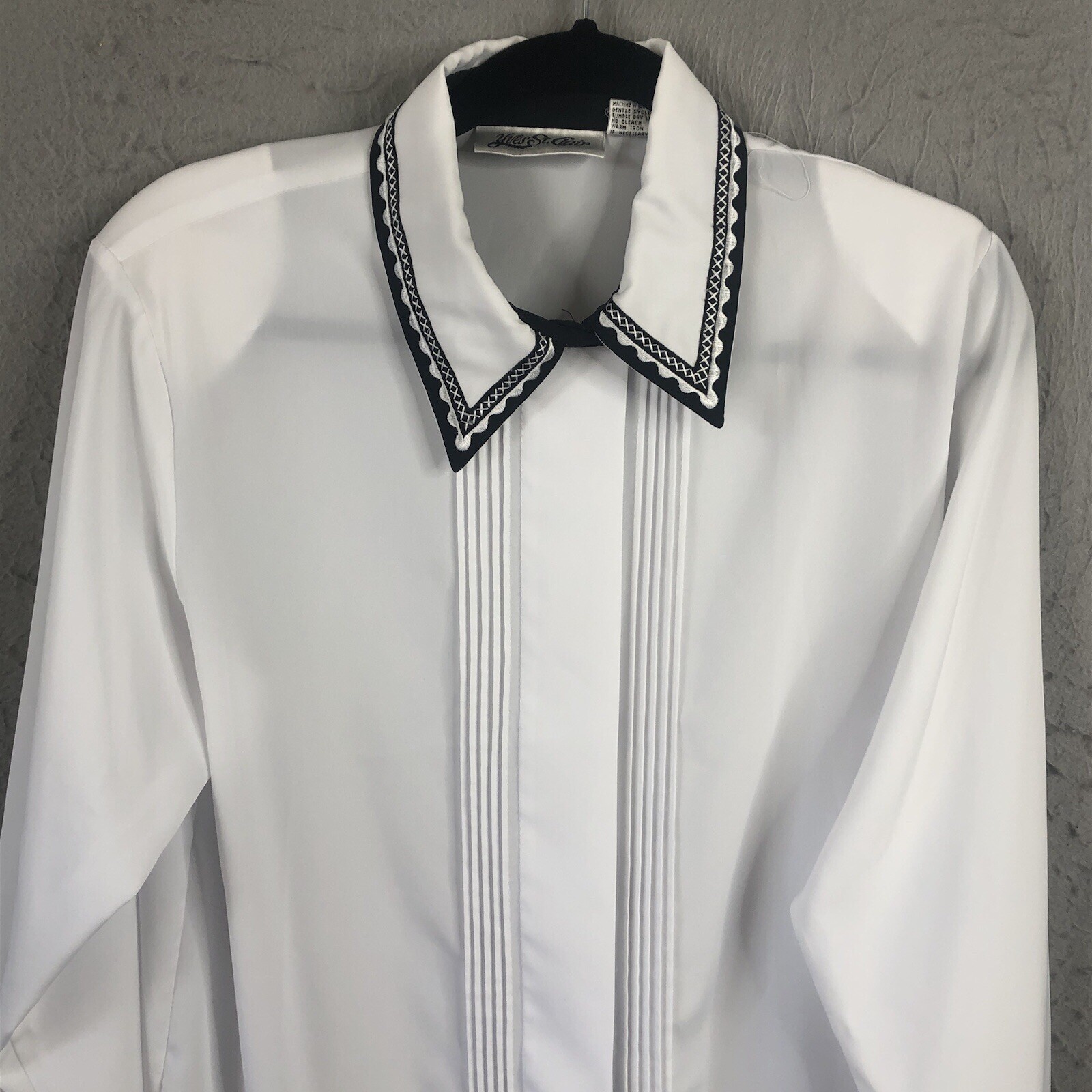SAINT LAURENT Top vintage Yves St Clair donna 12 bianco nero orlo femminile segretaria carriera