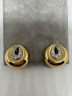 David Webb 18k Gelb Weiß Zwei Farbe Gold Diamant Ohrringe Rund Clip Designer