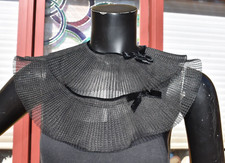 vintage antique black stiff netting pleated accordion ruffle collar velvet bows