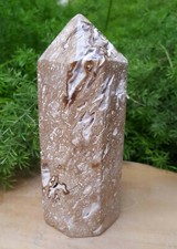 538g Chocolate Calcite Polished Octagonal Tower From Pakistan Crystal 13.5cm