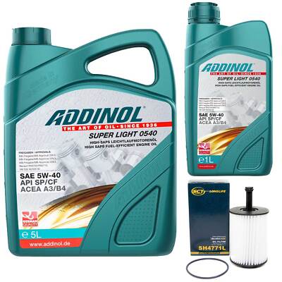Motoröl Set ADDINOL 5W-40 Super Light 6 Liter + Ölfilter für Audi Seat Skoda VW 
