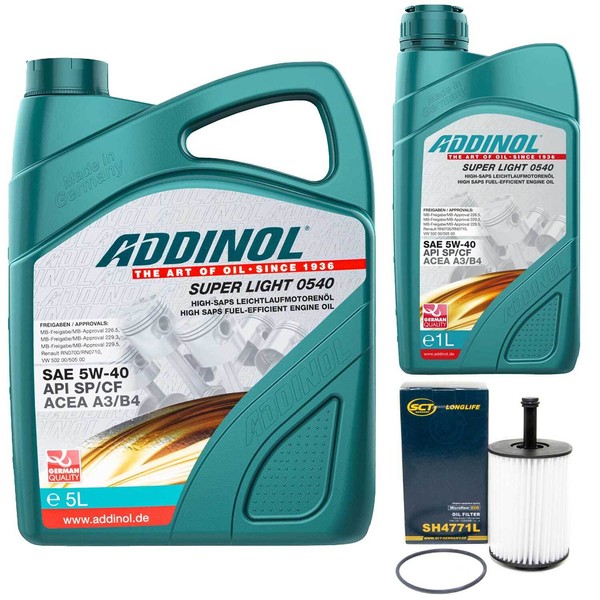MotoröL Set Addinol 5W-40 Super Light 6 Liter + ÖLfilter FüR Audi Seat Skoda VW-image