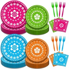 200 PCS Fiesta Plates Napkins Set Papel Picado Serves 50 Mexican Tableware