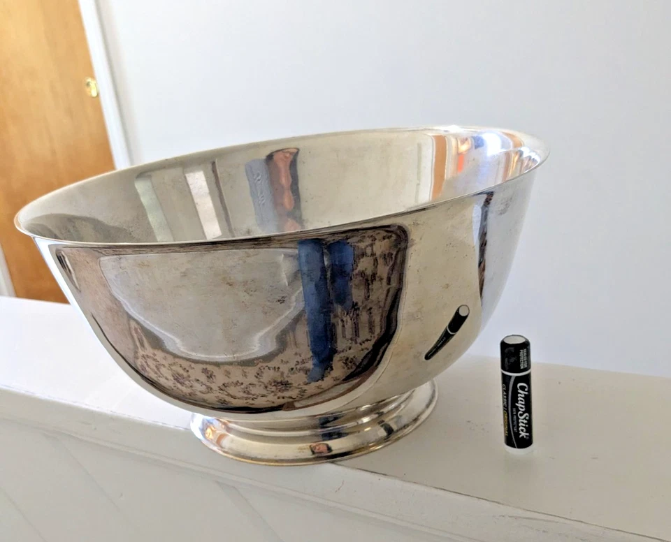 Cuenco grande Oneida plateado reproducción Paul Revere 12" diámetro Foto 3 de 4
