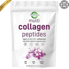 Multi Collagen Peptides Powder–Hydrolyzed Protein with Type I, II, III, V, X 2LB