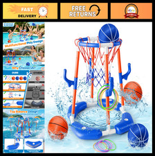 Floating Pool Basketball Hoop - 2-in-1 Water Game with 4 Balls Pump, Fun for K