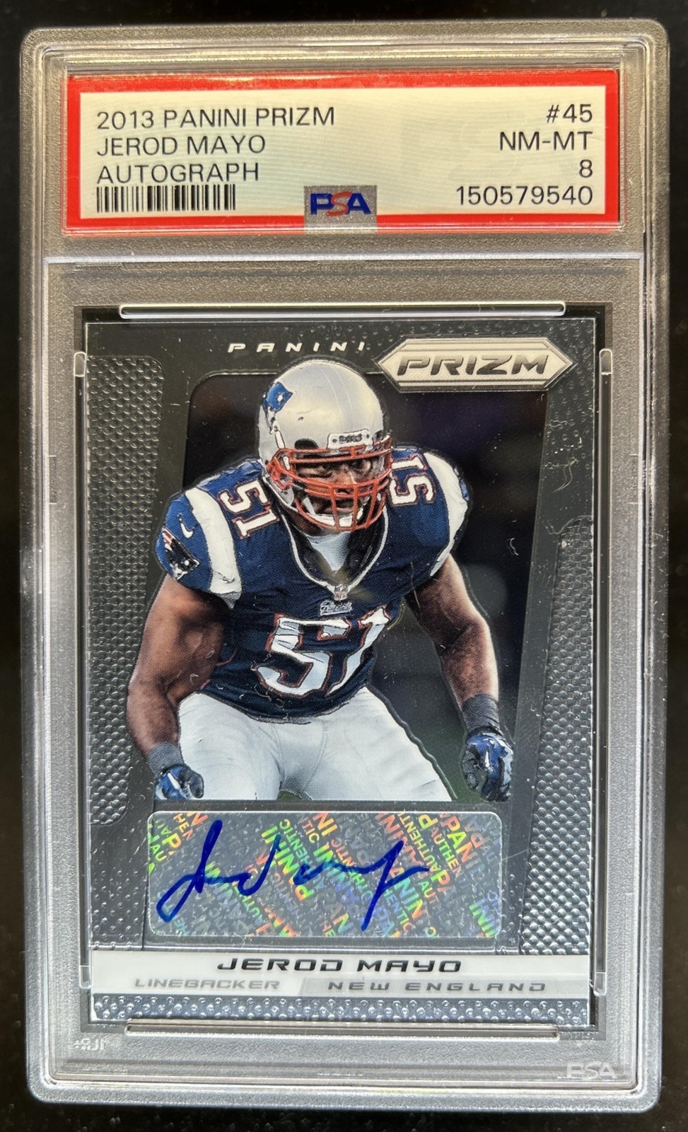 2013 Panini Prizm Jerod Mayo Auto Autograph #45 Patriots PSA 8 view 1
