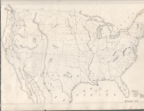 1865 Union Officer Hand Drawn US Map Civil War Documents