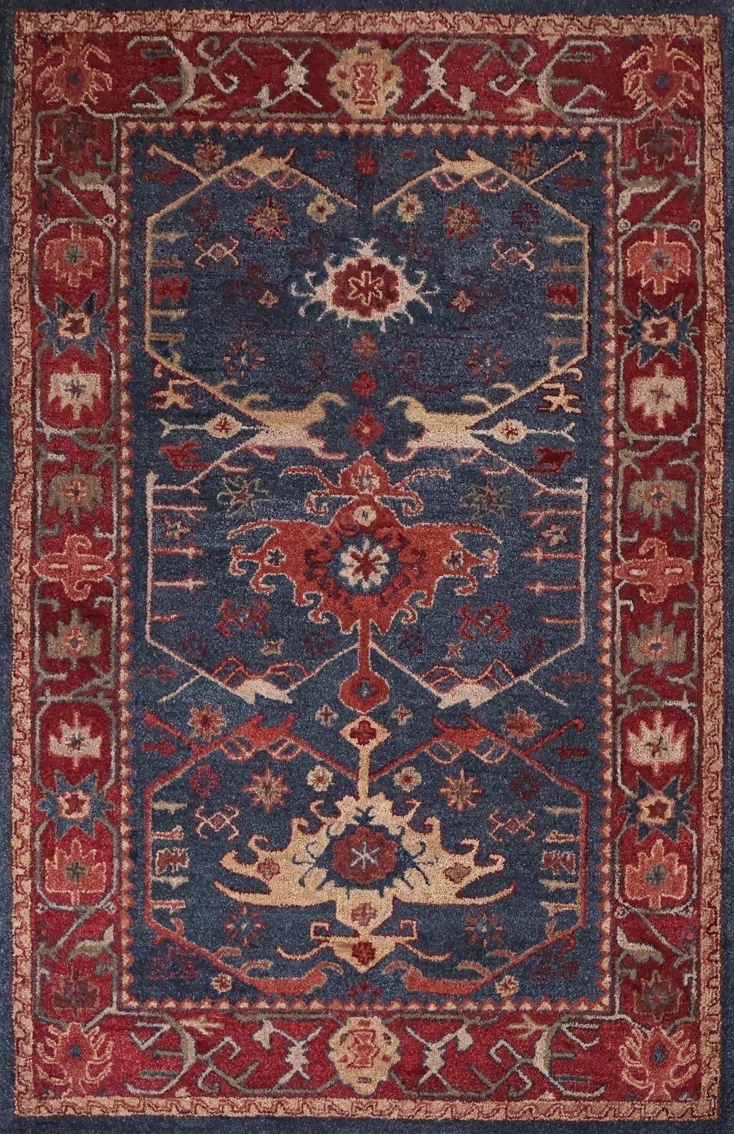 Hand-Tufted Oriental Wool Area Rug | Red Blue Luxury Carpet | Living Room Decor