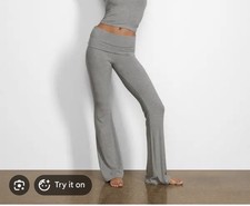 Skims Size M Pants Soft Ribbed Foldover Flare Lounge Grey  Modal Blend Wide Leg