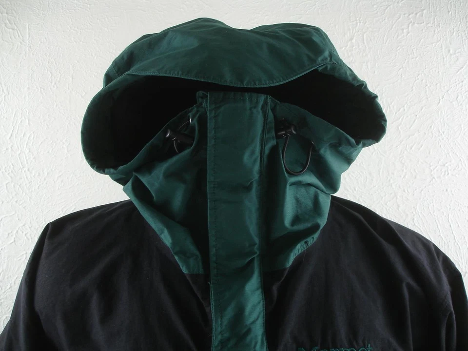 Men's sz S Marmot Membrain Rain Shell Jacket Hooded Parka Waterproof Green Black - Image 3 of 4