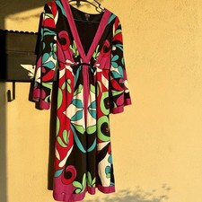 Nicole Miller Geometric Boho Dress, Womens Size Large 14 Multi Color Retro Style