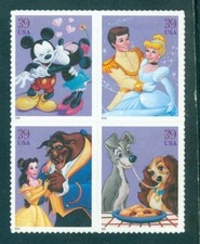 2006 Disney Romance Block Of 4 39c Postage Stamps, Sc# 4025-4028, MNH, OG