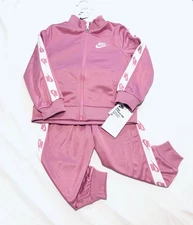 NEW Nike Girl’s Logo Tracksuit Jogger Pants Jacket Pink & White Set Girls 3T