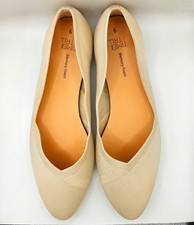 Time & Tru Women’s Beige/Ivory/Cream Knit Pointed Toe Memory Foam Flats 9
