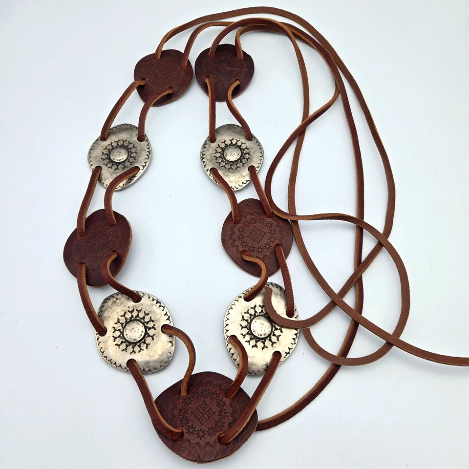 Женский итальянский кожаный ремень регулируемый Conchos коричневый галстук талии богемный хиппи - Изображение 3 из 4