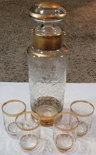 Vintage Gold Floral Band Cordial/Sherry Glasses with Decanter Set — listing 4