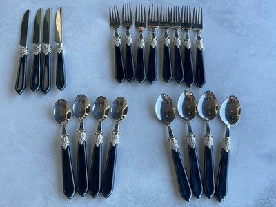 EME NAPOLEON Pearl Black handle Stainless 20 PC FLATWARE Service For 4