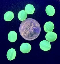 10 PCs - 12mm Faceted Discs Czech OPALESCENT Yellow VASELINE/URANIUM GLASS BEADS