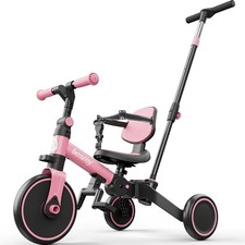 4 in 1 Toddler Bike, Toddler Tricycle for 1-3 Year Old, Trike with Push Pink