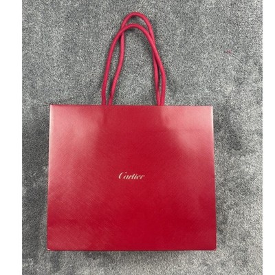 Cartier Red Textured Paper Shopping Bag Gold Logo Luxury Boutique