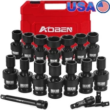 18PCS 1/2" Drive Universal Impact Socket Set Swivel Cr-V Steel Extension Adapter