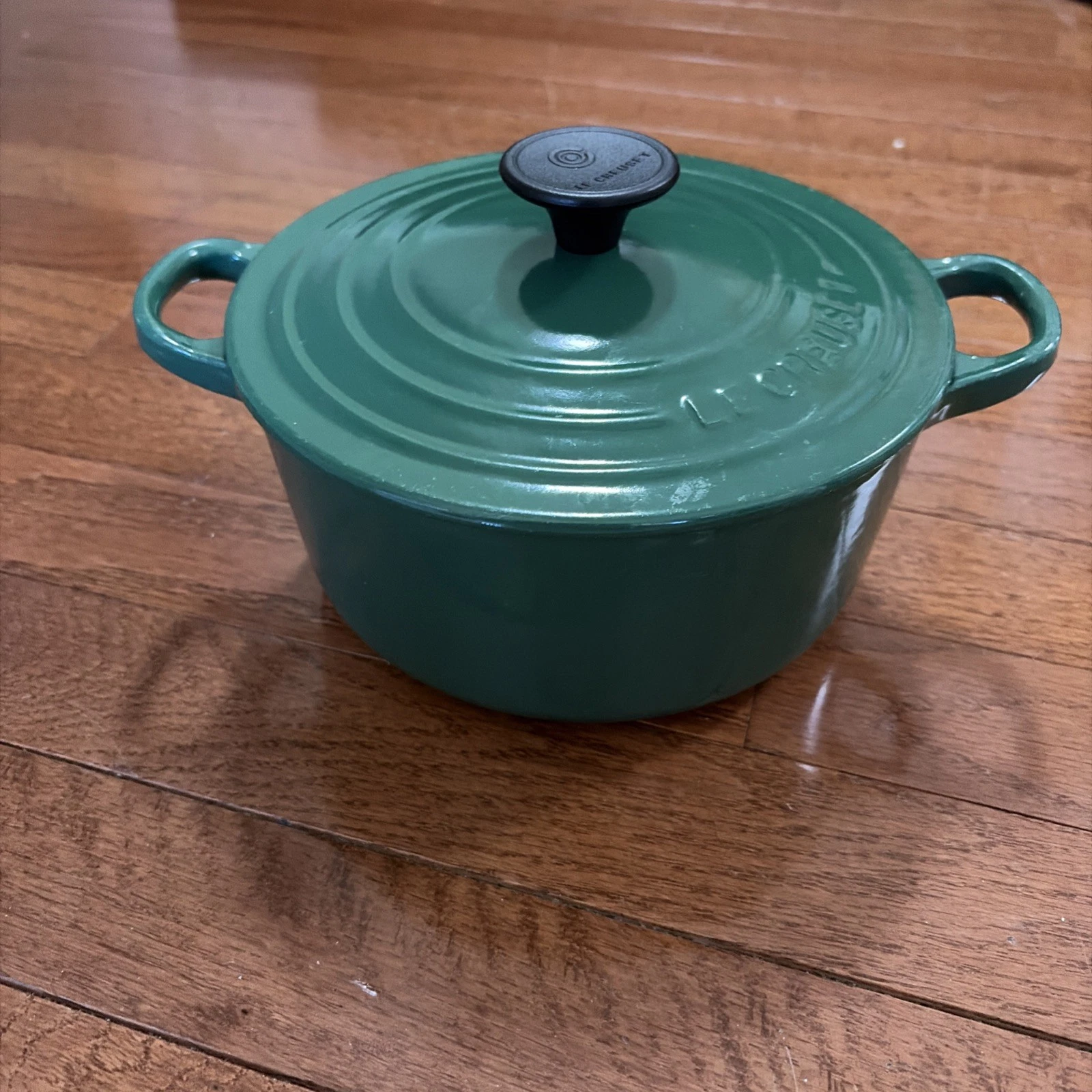 Le Creuset Green Enamel Cast Iron Dutch Oven #18 w/ Lid Handle 2QT Vintage