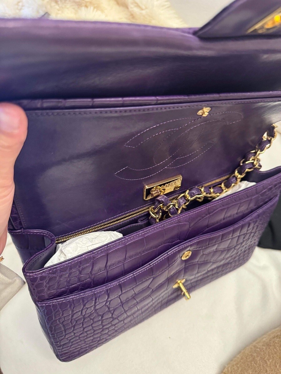 Chanel Jumbo Matte Alligator Double Flap Amethyst Purple Bag | eBay