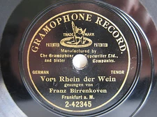 78rpm VOM RHEIN DER WEIN sung by FRANZ BIRRENKOVEN - 7" G&T Frankfurt 1905 TOP !