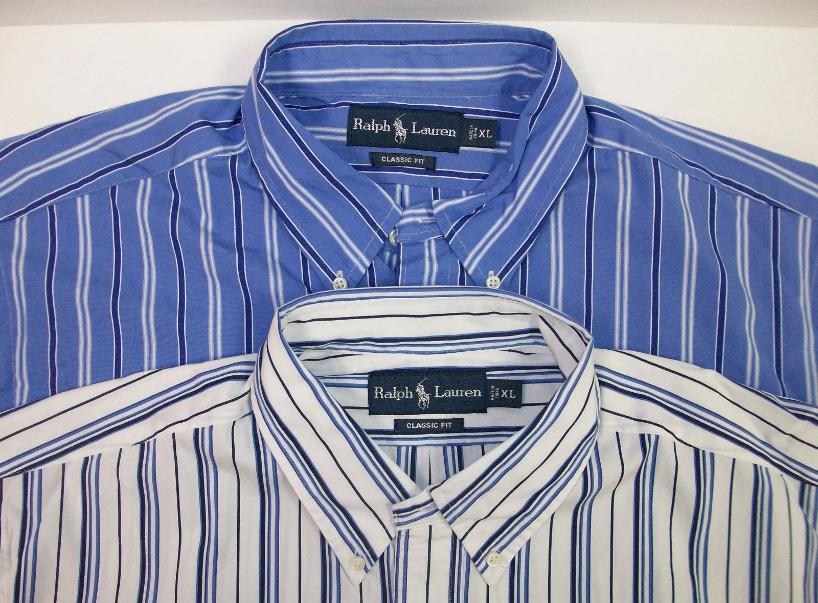 Polo Ralph Lauren Classic Fit Woven Striped LS Shirt White Blue $89 W/ Pony NWT
