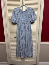 ASOS DESIGN gathered tiered midi dress in blue picnic plaid sz 6