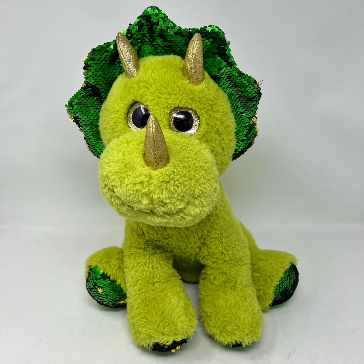 Walmart Green Dino Dinosaur Plush 15 Triceratops Sequins Sparkle Eyes Stuffed