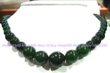 Beautiful 6-14mm Natural Green Jade Round Gemstone Beads Necklace 18"