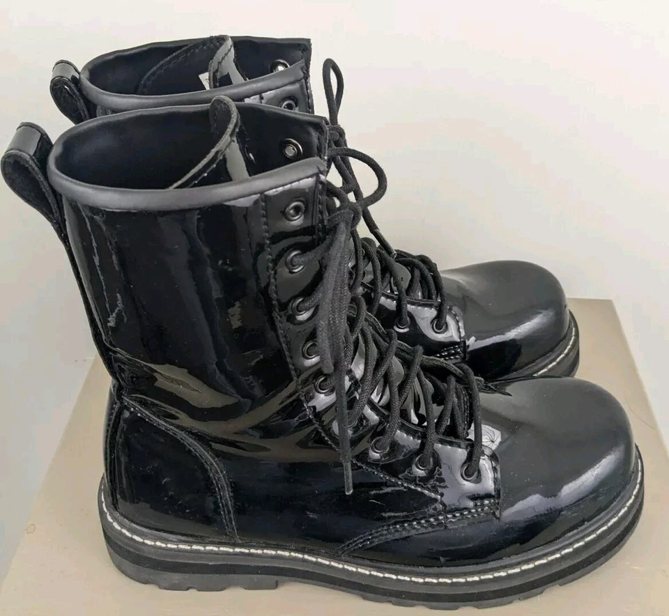 Avenger Fortune Work Boots Patent Combat Womens Sz 9.5 Black Lace Up Grunge Punk - Image 3 of 4