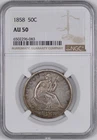 1858 Seated Liberty Silver Half Dollar 50C - NGC AU50 -