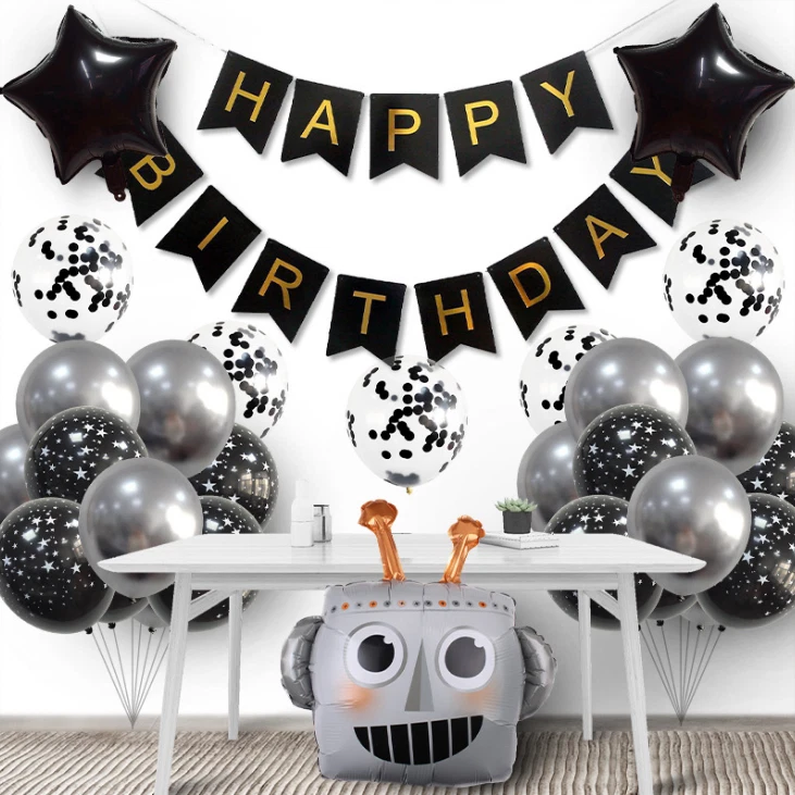 31 piezas Robot Tema Fiesta de Cumpleaños Lámina y Látex Globo Bandera Bandera Bandera Decoración Foto 3 de 4